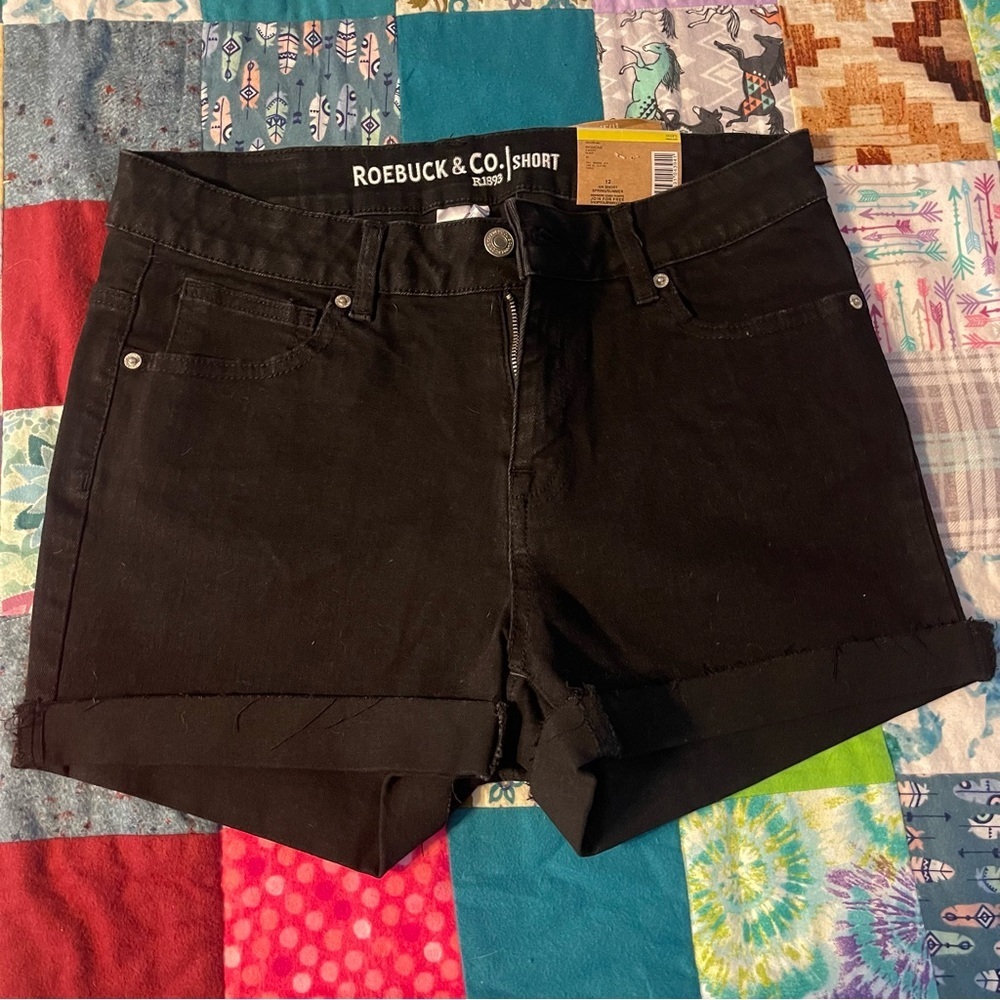 Roebuck & co jean black shorts mid rise 4” inseam new with tags size 12 - Picture 1 of 6